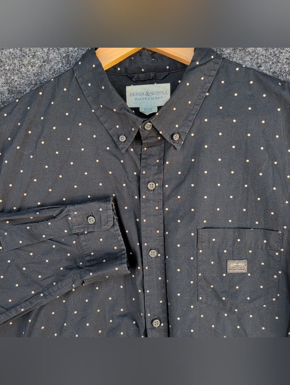 Denim & Supply Ralph Lauren Shirt Mens XXL Black Polka Dot Long Sleeve Button Up
